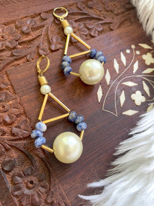 The Gretchen Earring - Large Blue Sodalite Pearl Statement Teardrop Earrings