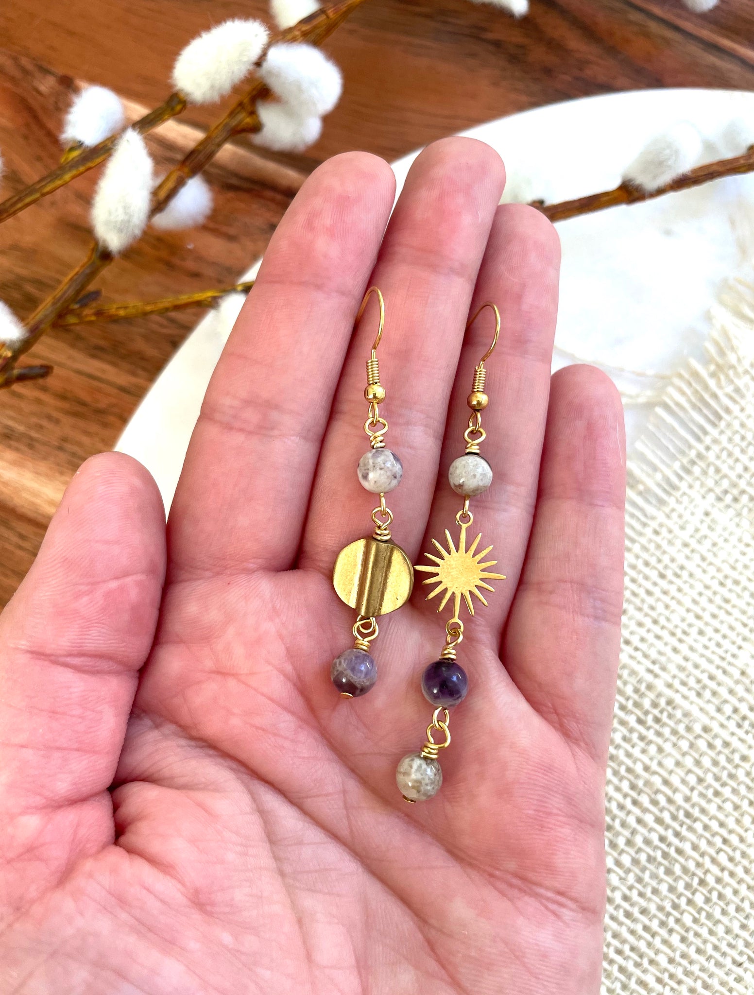 Celestial - Mismatched Moon and Star Drop Earring Set