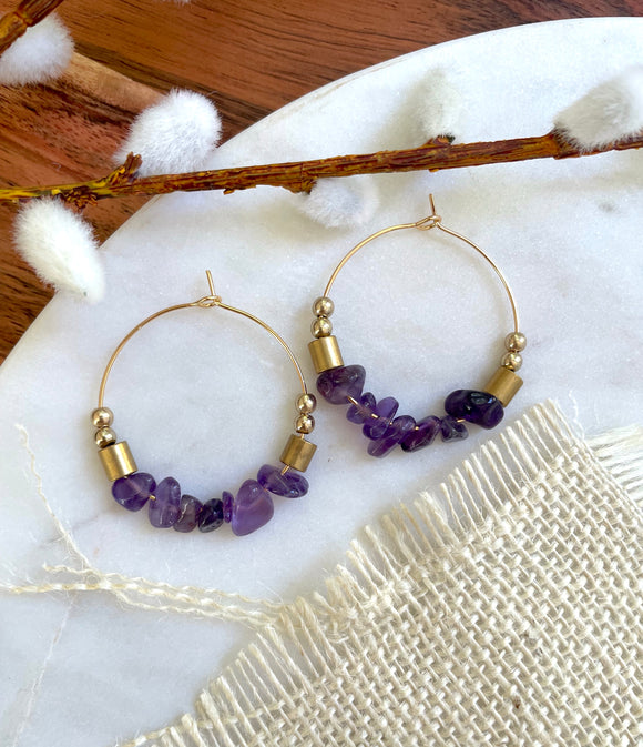 The Raenyra Hoop - Large Amethyst Gemstone Beaded Hoops