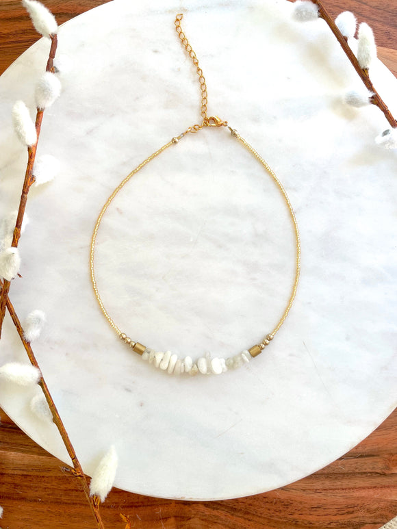 The Venus Necklace - Moonstone Gemstone Beaded Choker Necklace