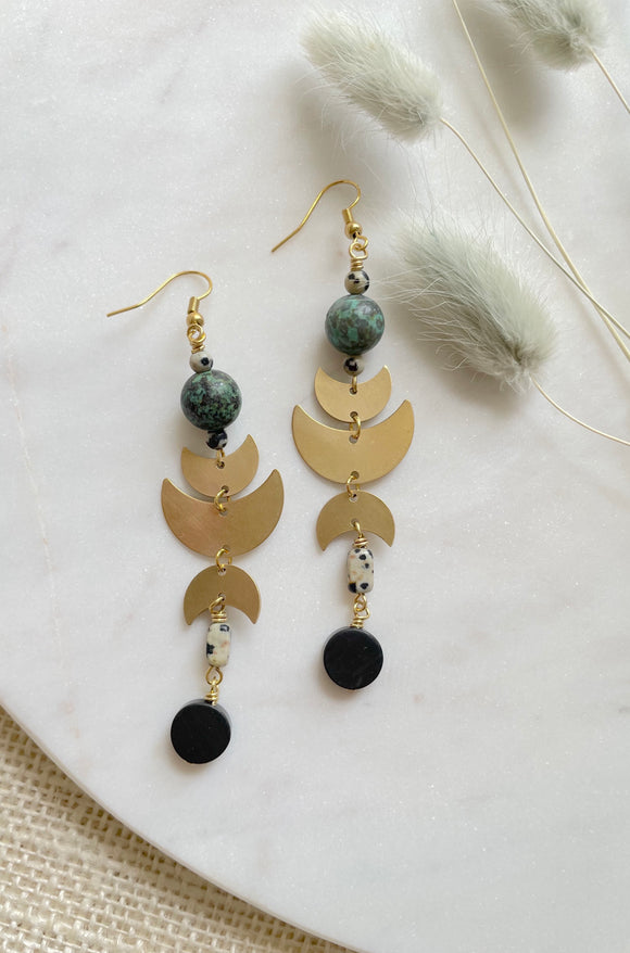 The Urbana Earring - Turquoise Brass Moon Phase Earrings