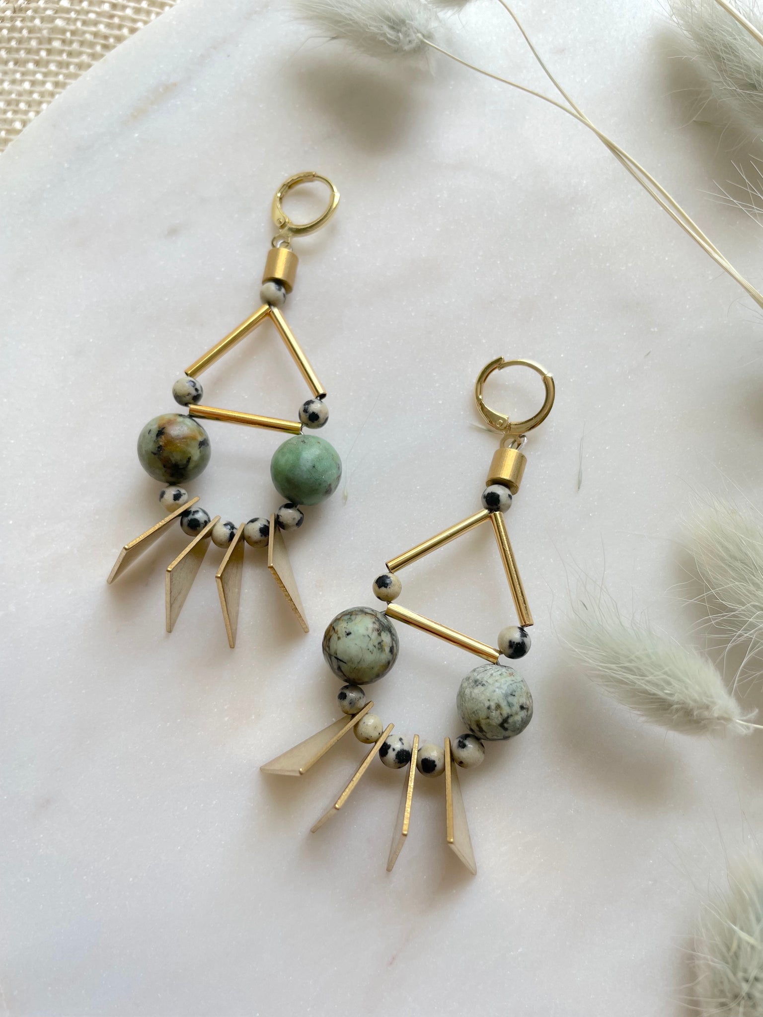 The Sylvi Earring - Large Turquoise Beaded Brass Spike Statement